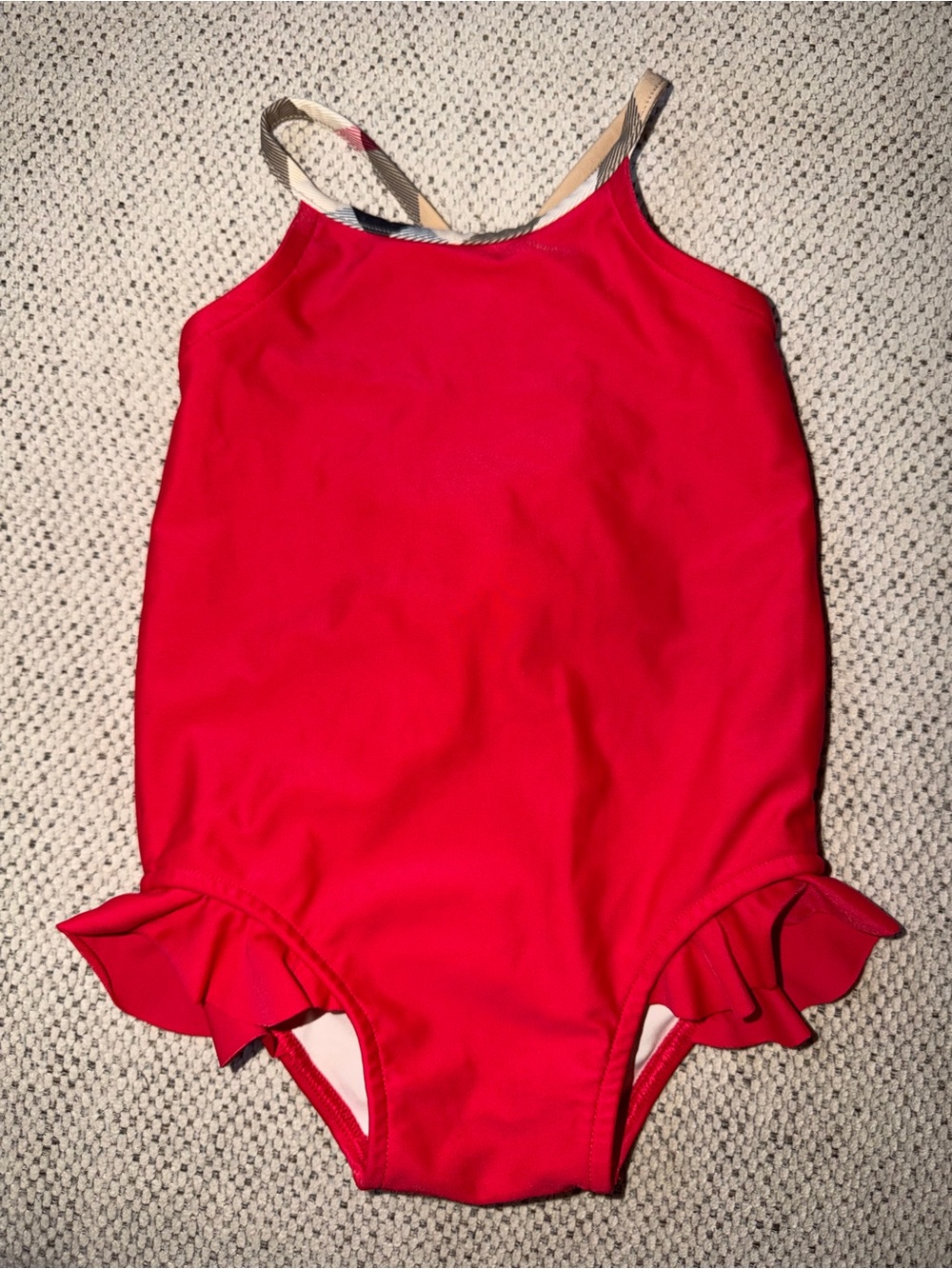 Burberry Baby Girls Red Ruffle Swimsuit 18 months
